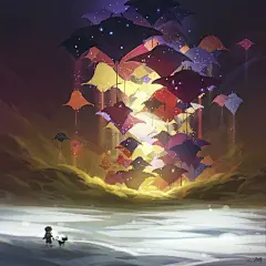我们曾几何时，也想像你一样，一人一猫，游历奇妙梦境。

暖心了

by Yare Yue（artstation） #灵感的诞生# ​​​​
