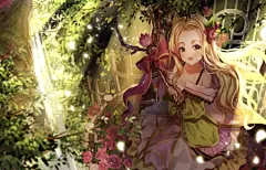森林 树 鲜花 可爱女生4k动漫壁纸