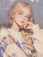 油画风 梳麻花辫的女孩