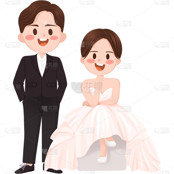手绘卡通婚礼新人头像贴纸