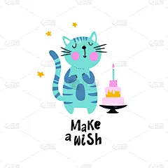 儿童,猫,生日卡,可爱的,周年纪念,请柬,事件,贺卡,背景分离,蛋糕