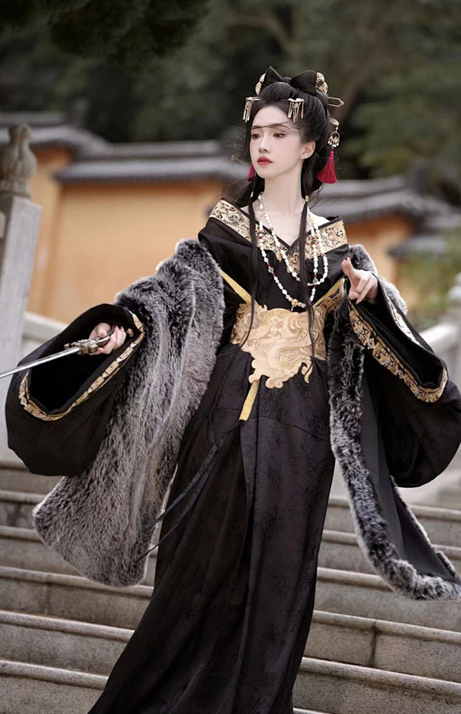 新款汉服女战国袍魏晋制南北朝交领复原直裾拖尾襦裙宫廷古装秋冬-淘宝网-花瓣网