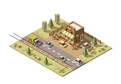 城市建筑商业场景插画场景