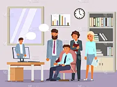 在线求职面试，矢量平面风格设计插画