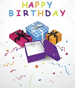 生日背景与礼盒和五彩纸屑