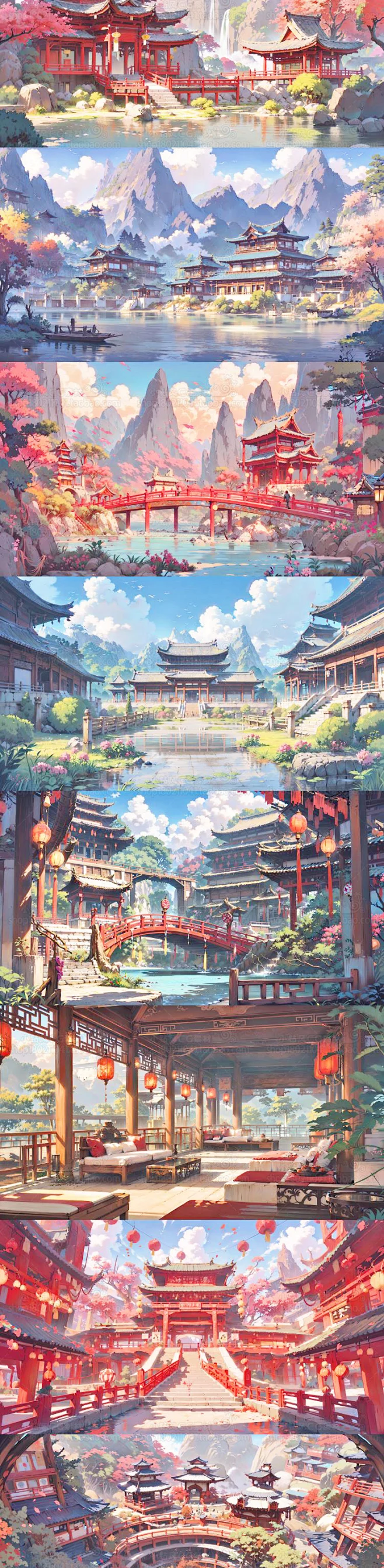 AI古风亭台楼阁建筑场景图集 影视游戏概念设定素材 背景插画设计-花瓣网