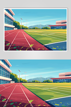 AI数字艺术扁平风校园球场操场插画-众图网