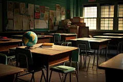 课堂教室课桌椅场景摄影图