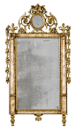 AN ITALIAN MARBLE-MOUNTED CARVED GILTWOOD MIRROR, SICILIAN OR SPANISH, LATE 18TH CENTURY - Dim: 117cm. high, 66cm. wide; 3ft. 10in., 2ft. 2in.: 