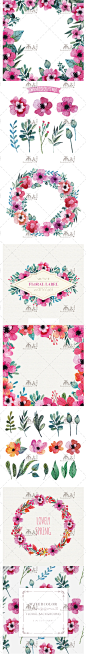 梦幻可爱水彩手绘彩铅花朵树叶自然标签卡片花圈 矢量设计素材-淘宝网 #素描# #水彩# #背景图#