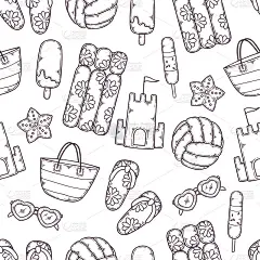 手绘夏季元素集合向量。