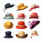 Vector fashioned head clothes summer caps isolated on background cartoon vector illustration