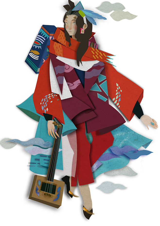 剪纸风格插画