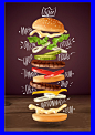美式快餐汉堡牛肉炸鸡鸡腿堡菜单产品宣传DM海报矢量插画设计素材-淘宝网