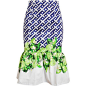 ISOLDA Long Lime Printed Frill Cotton Skirt