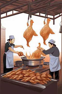 AI数字艺术美味北京烤鸭美食制作插画-众图网
