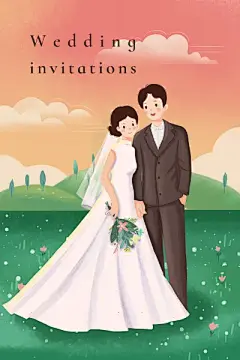 结婚婚礼活动宣传漫画风竖版插画