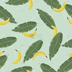 无缝矢量夏季模式与热带棕榈叶和香蕉。矢量。奇异的纹理。花的墙纸。