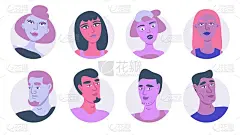 年轻人头像图标设置矢量插图