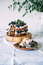 sloppy hazelnut blackberry cake with mascarpone cream.