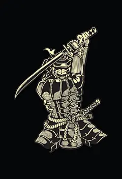 日本武士武将盔甲头盔日式插画矢量图设计素材