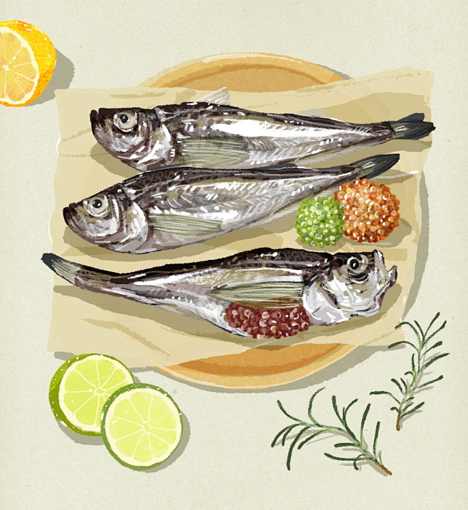 鱼子颗粒 海鲜美食 新鲜海鱼 柠檬切片 ...