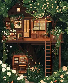 森林树屋插画 - 小红书搜索