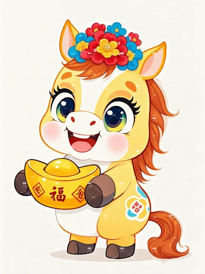 2026马年卡通可爱抱金元宝的马宝宝插画 - 小红书-花瓣网