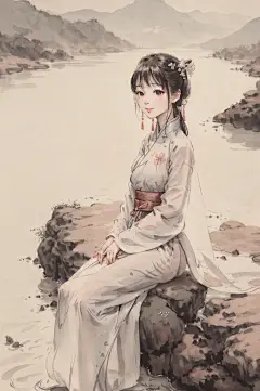 水墨画风古风女生插画图片