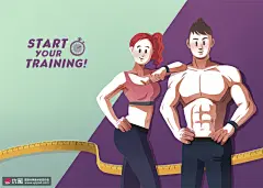 腹肌健身教练时尚瘦身美女运动健身插画健身运动素材下载-优图网-UPPSD