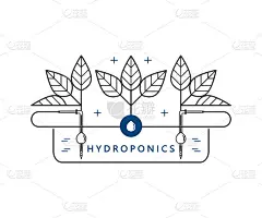 水培图标，滴灌。设计元素为网页，名片，小册子，园林设备商店。现代线性风格。矢量插图。