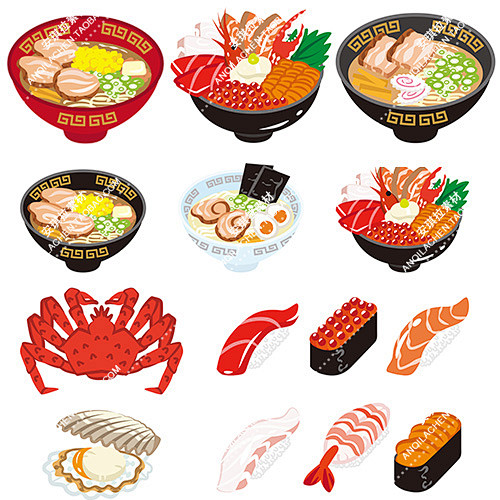 和风料理美食寿司插画矢量EPS源文件素材...