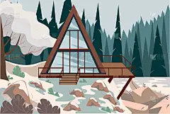 Vector illustration: Winter cartoon landscape with