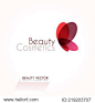 Red Butterfly vector illustration. Business sign template for Beauty Industry, Salon, Cosmetic labeling, Boutique. Vector graphics for concept of femininity, beauty, freedom. Sample text. Editable