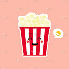 可爱和卡哇伊流行玉米爆米花在红桶盒电影院小吃矢量插图卡通人物图标在平面设计。