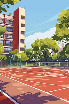 AI数字艺术扁平风校园球场操场插画-众图网