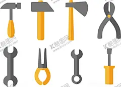 工具插画 【酷图网】工具,扳手,斧子,锤子,钳子,尖嘴钳,螺丝刀,插画,手绘,矢量