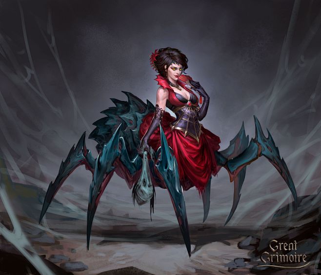 蜘蛛 spider 妖艳 妖娆 性感 恐怖 怪物 monster 吓人 半人 妖精 女性 女人