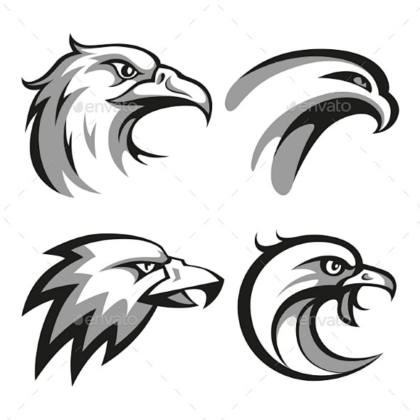 黑色和灰色的鹰头标志设置为业务——纹身矢...