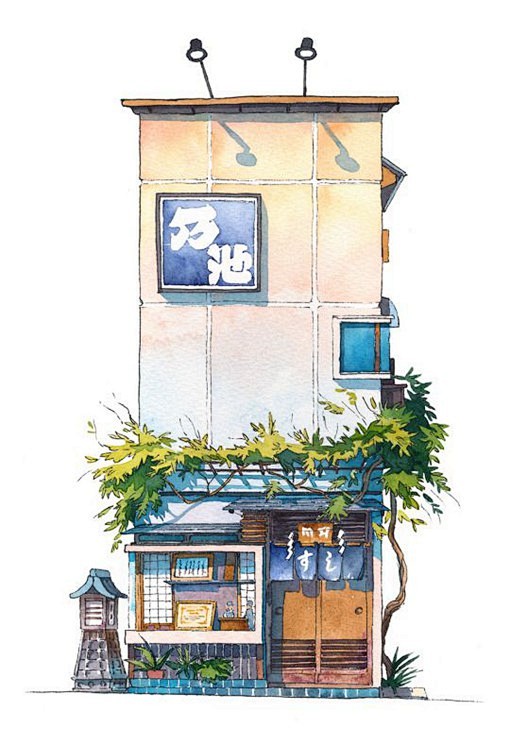 日本文化特色与风情的小房子手绘插画图片
