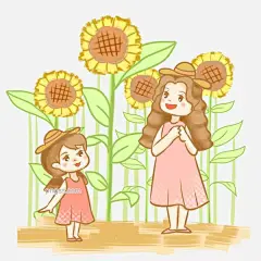 春天春季母女户外赏向日葵花人物图片大小3000x3000px 图片尺寸3.03 MB 来自PNG搜索网 pngss.com 免费免扣png素材下载！彩色#春天春季#海报装饰#户外#节日#卡通#卡通手绘#免抠#母女#平面设计#清新#人物#手绘#