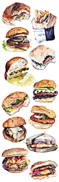 汉堡 薯条 Watercolour Illustrations - Holly Exley Illustrator: