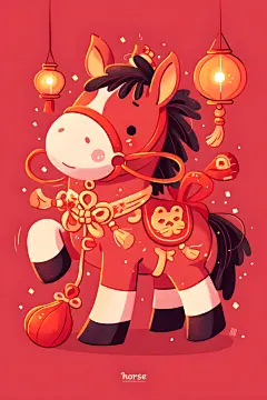 马年贺卡动物插画