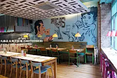 餐厅彩绘 创意壁画 手绘墙 国外插画 简约壁画 天津手绘墙  天津艺未来手绘墙