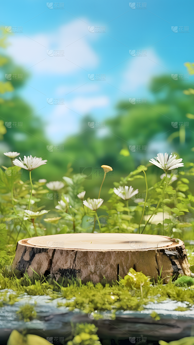 春天春季春日实景植物展台户外草地场景背景...