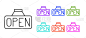 Black line Hanging sign with text Open door icon i