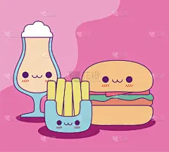 咖啡杯,炸薯条,牛肉汉堡,可爱的,法国,杯,多样,食品,玩具,虚拟角色