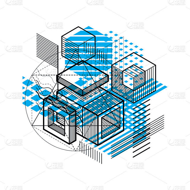 抽象三维图形组成，矢量等距背景。由立方体...