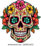 Floral skull isolated on a white background, Floral skull illustration  库存矢量图