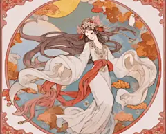 中秋节嫦娥花纹纹理欧式花边插图卡通唯美手绘可爱古风插画壁纸